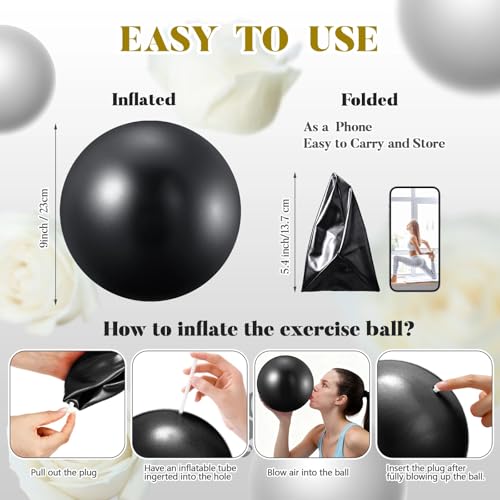 Sotiff 20 Pcs 9 Inch Pilates Ball Bulk Exercise Pilates Ball Mini Yoga Balls Therapy Core for Stability Barre Training Stretching Physical Posture Training Gym Workout with Inflation Tube - color: Black