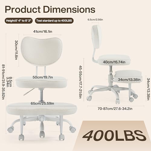 Fizzin Ergonomic Cross Legged Office Chair, Height Adjustable Swivel Desk Chair （White - color: White