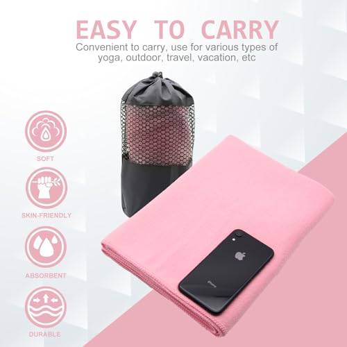 Eunzel 2 Pack Hot Yoga Towel with Grip Dot, Non Slip Yoga Mat Towe Sweat Absorbent Towel for Hot Yoga,Bikram, Pilates and Fitness 72" x 24", Pink - color: Pink