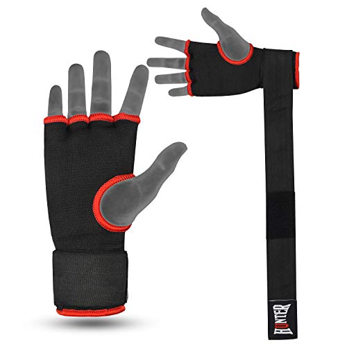 HUNTER Gel Boxing Hand Wraps for Men & Women, Quick Inner Gloves with Wrist Support for MMA, Muay Thai, Kickboxing & Martial Arts Training, Knuckle Protection (Pair) - color: Black, size: Small-Medium