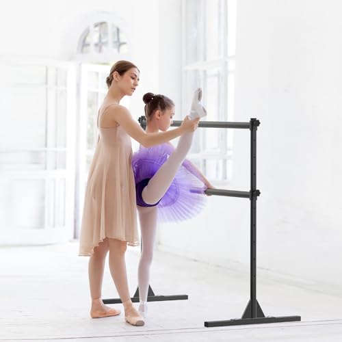 SELEWARE Height Adjustable Ballet Barre Freestanding Ballet Bar Heavy Duty Dance Bar Support Barre Movements Body Stretch Pull-ups, Sturdy Construction Never Fall Apart, Anti-Slip - color: 5 FT (Steel Crossbar, Black)