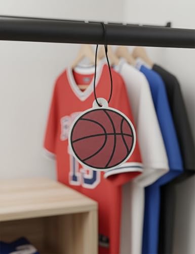 Basketball Car Air Freshener, 4-Pack, Long Lasting Black Cologne Scent, Basketball Gift for Players, Coaches & Fans, Sports- Inspired Hanging Car Accessories, Ideal for Cars, Lockers, Bags and more