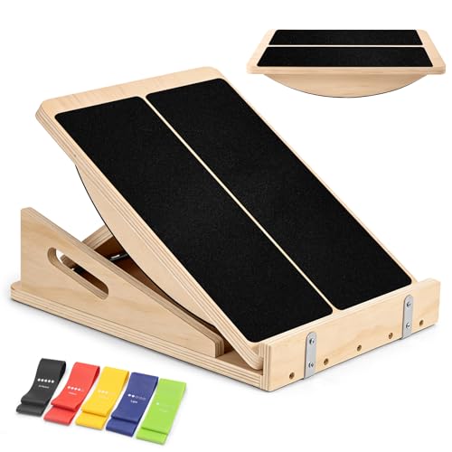 Slant Board 2-in-1 Calf Stretcher for Squats, Balance Board 500 LB | Metal-reinforced wood holds up to 500 lb, no wobble or collapse. 4 incline angles from 15° to 35° for calf, ankle and squats.
