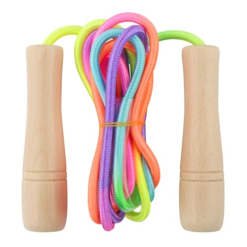 Jump Rope for Kids, Lorvain Adjustable Skipping Rope, Kids Jump Ropes with Wooden Handle for Girls Boys, Weighted Jumping Ropes for Fitness Workout Exercise Outdoor Fun Activity - color: Rainbow-1 Pc