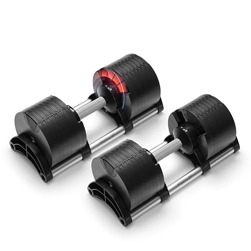 NUOBELL Adjustable Dumbbells 5-80 lbs: Replace 16 Sets, Ideal for Home Gym Weight Bench & Press - color: Black and Silver