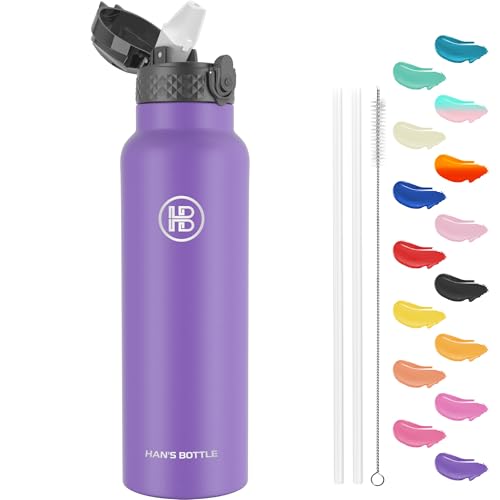 Han's Bottle Sports Water Bottle - 24 Oz, Straw Lid, Leak Proof, Vacuum Insulated Stainless Steel, Double Walled, Thermo Mug,Purple - color: Purple, size: 24 Ounces