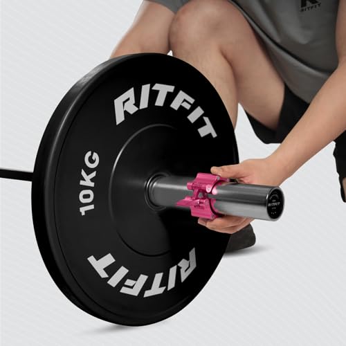 RitFit 2-Inch Magnetic Barbell Collars Locking Clamps - Heavy Duty Aluminum Alloy, Quick Release with Non-Slip TPR Pads for Olympic Weightlifting Powerlifting Training (Pair) - color: Pink