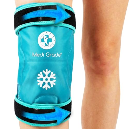 Medi Grade Knee Ice Pack Wrap, Reusable Ice Pack for Knee Pain and Surgery | Flexible cold compress for knee, dual fabric knee ice wrap retains cold longer, eases pain and supports surgery recovery