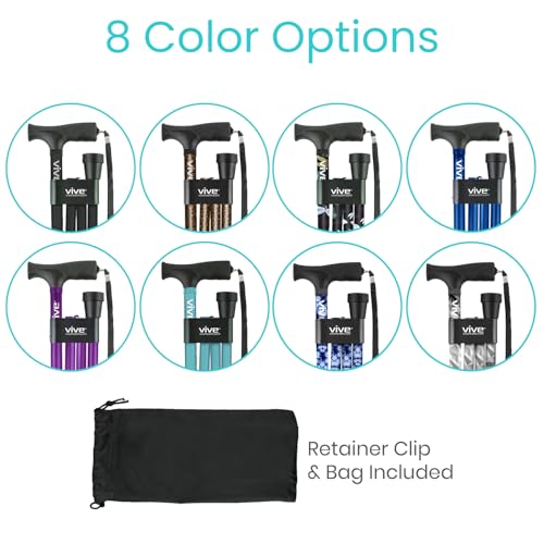 Vive Folding Cane - Foldable Walking Cane for Men, Women - Fold-up, Collapsible, Lightweight, Adjustable, Portable Hand Walking Stick - Balancing Mobility Aid - Sleek, Comfortable - color: Blue Burst