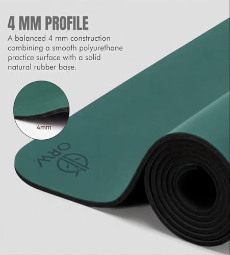 ORW Non Slip Hot Yoga Mat with Carrying Strap - Grip Surface & Natural Rubber Base, REACH Tested, Home & Studio Practice - color: Blackish Green PU Rubber Mat 72x24