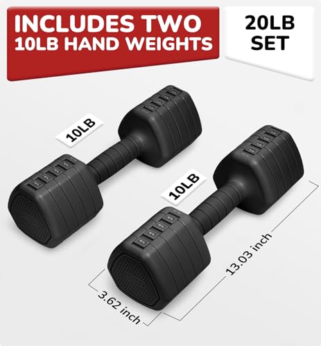 Adjustable Dumbbell Set of 2, 10LB 20LB 30LB Weight Set | Hand Weights for Women Men, Dumbbells for Home Gym Outdoor Exercise & Muscle Toning Weight Loss Rehab Strength Training - color: Black, style: 20 lb, Pair-Rubber Handle
