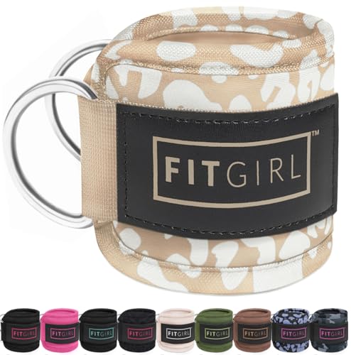 FITGIRL Ankle Strap for Cable Machine – Premium Padding and Comfort for Cable Exercise Machines, Cable Exercise Attachment for Home & Gym, Glute Workouts - Kickbacks, Leg Extensions, Hip Abductors - color: Beige Leopard - Single