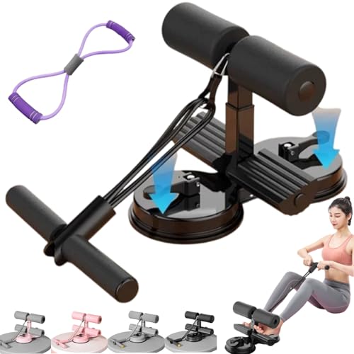 Ab Training Auxiliary Device, Sit Up Bar Floor Exercise Equipment, Sit Up Machine and Ab Machine, Multi-functional Adjustable Ab Core Trainer with Double Suction Cup and Resistance Band - color: black a#