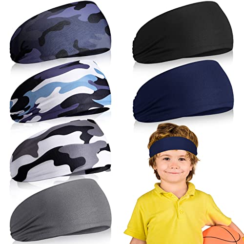Deekin 6 Pcs Sweatbands for Kids Soccer Headbands Boys for Sports Breathable Sweat Wicking Headband for Kids Athletic Baseball Football Youth 5-15 Years Old - color: Camouflage Color