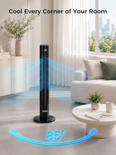 OSTBA 43" Tower Fans with Remote, 85° Oscillating Bladeless Fans, Standing Fans with Touch LED Display, 12H Timer, 3 Speeds 2 Modes Cooling 28dB Quiet Floor Fan for Bedroom, Home, Office