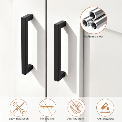 Probrico 5 Pack Square Black Kitchen Cabinet Pulls, Stainless Steel 5 Inch Hole Centers, Square Corner Bar Dresser Drawer Pull Handles - color: Black, size: Hole Center: 128mm(5inch)