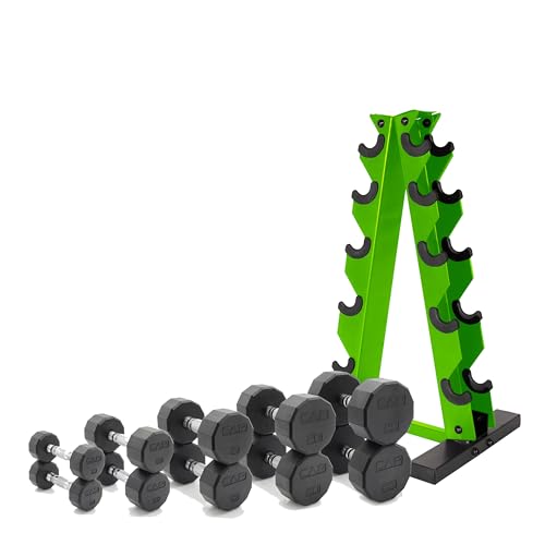 CAP Barbell 150 LB Coated Hex Dumbbell Weight Set with Vertical Rack | Multiple Options - color: Green Rack, style: 12-Sided Chrome Handle