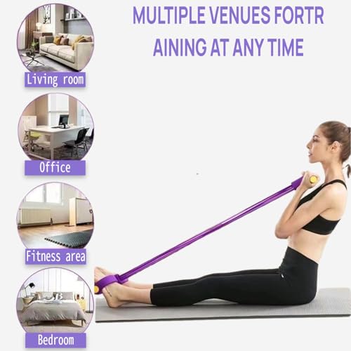 Pedal Resistance Band with Handle, Up to 50lbs 6-Tube Multifunction Pedal Resistance Band for Home Workout, Natural Rubber Foot Pedal Resistance Band with Storage Bag - color: Purple