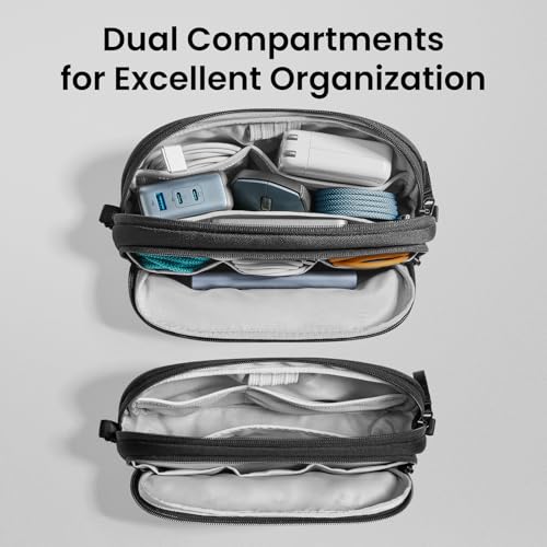 tomtoc Electronic Organizer Travel Case, Water Resistant Dual Compartment Tech Pouch Cable Organization Storage Bag for Charger, Cord, Phone, Hard Drive, Power Bank, Accessories Travel Essentials - color: Black, size: Medium
