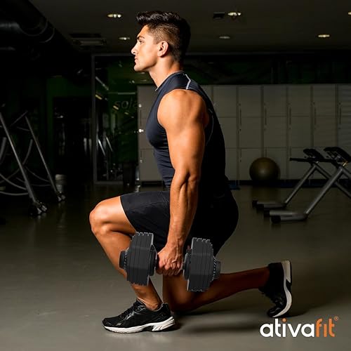 ATIVAFIT Adjustable Dumbbells Set, 5–88LB Quick Adjust Free Weights with Double Safety Lock & Anti-Slip Steel Handle, Space Saving Home Gym Equipment for Full Body Strength Training - color: 88LBS-Black, size: Pair