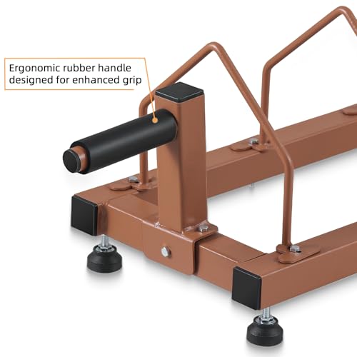 42''L x 13.6''W x 5.1''H Horizontal Weight Plates Rack Olympic Bar Storage Rack Organizer with Handle and Rolling Wheels Brown