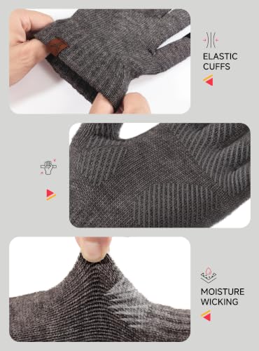 TRENDOUX Merino Wool Winter Gloves: Touch Screen Knitted Gloves Warm Thin Non-slip Glove for Men Women Driving Running Gift - color: Drakgray, size: Large