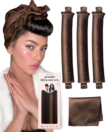 Grande Heatless Curls Overnight Rods - Upgraded Directional Grip Velvet - No Heat Hair Curlers to Sleep, Jumbo Large Hair Rollers Flexible Curling Rods Set for Long Thicker Coarser Hair Blowout Look - color: Brown