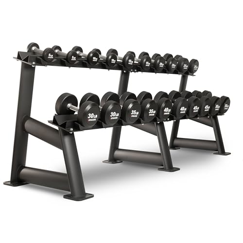 XMARK Dumbbell Weights Sets, 5-50lb and 5-75lb Dumbbell Sets, No Odor, Urethane Dumbbells, Commercial Gym and Home Gym Equipment - color: 01) 5-50lb Round & Classic Rack