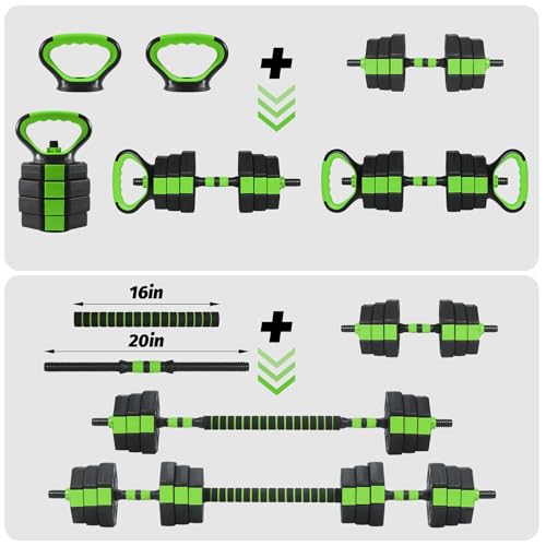 Adjustable Dumbbells Set, 3 In 1 Free Weight Dumbbells Set with Barbell, Kettlebell Options, Home Dumbbell Set with Anti-Slip Texture Handle for Strength Training Suit Men & Women