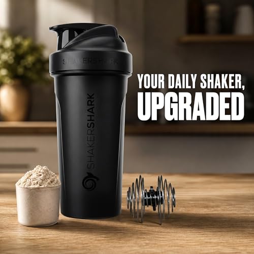 Hydra Cup ShakerShark - 2 Pack 28 oz Protein Shaker Bottles for Protein Mixes with 2 Weighted Wire Whisks, Leak Proof Shaker Cups for Protein Shakes and Pre Workout (Grey/Black) - color: Grey/Black