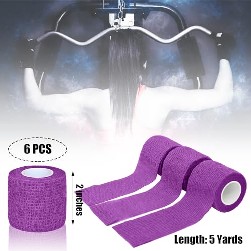 6 Pack 2 Inches Self Adhesive Bandage Wrap | Breathable Cohesive Bandage Elastic Tape for Pets, Athletic, Sports, Wrist, Knee, Ankle(5 Yards Per Roll, Purple) - color: Purple, size: 2 Inch