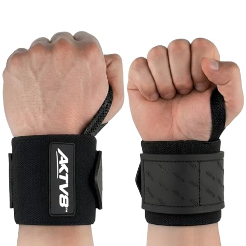 AKTV8 Wrist Wraps for Weightlifting, 18"&24" Heavy Duty Stiff Wrist Support | 3inch Wide Firm Elastic, Reinforced Thumb Loop, Built for Heavy Bench Press, Overhead Press, Powerlifting & Strength Training - color: Black, size: 24 Inches