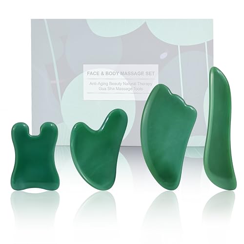Rena Chris Guasha Massage Tool, 4 pcs Gua Sha Facial Tool, Guasha Board for SPA Acupuncture Therapy Trigger Point Treatment, Gua Sha Scraping Massage Tool (Green) - color: Green
