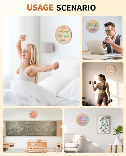12" Large Digital Wall Mount Clock, Count Down Timer, Alarm, Big LED, 12 RGB Color, Temperature for Living Room Classroom Desk (Bamboo Elements) - style: Bamboo Elements