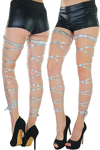 ToBeInStyle Women's Leg Wraps Ravewear Dancewear Elastic Straps Party Garter Music Festivals Costume Accessory Thigh High - color: Metallic Garter Wrap - Silver, size: One Size