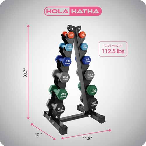 HolaHatha 1, 2 and 3 lb Neoprene Dumbbell Strength Training Weight Set with Rack - color: Blue/Red, size: 106 LB