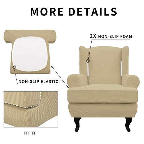 Easy-Going Stretch Wingback Chair Sofa Slipcover 2-Piece Sofa Cover Furniture Protector Couch Soft with Elastic Bottom, Spandex Jacquard Fabric Small Checks Beige - color: Beige