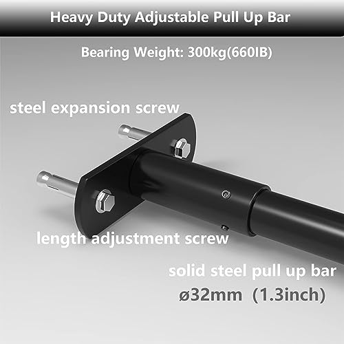 Heavy Duty Adjustable Width Pull Up Bar for Doorway, Steel Strength Training Pull-up Bars, Max 660lbs, Doorway Pull Up Bar Include 4pcs Steel 6 Angle Expansion Screw - size: 60 to 80cm(23.6 to 31.5inch)