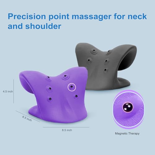 Neck Stretcher with Magnetic Therapy Acupressure for Pain Relief, Neck and Shoulder Relaxer, Chiropractic Pillow, Restore Neck Curve, Black - color: Black