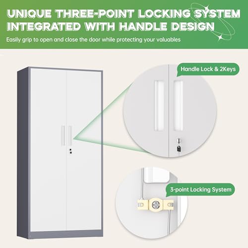 INTERGREAT Metal Storage Cabinet, 72" H Lockable Steel Cabinets with Locking Doors, Storage Locker with Adjustable Shelves for Office, Home, Garage, Gym, School (White Grey) - color: White Grey, size: MSC-D16