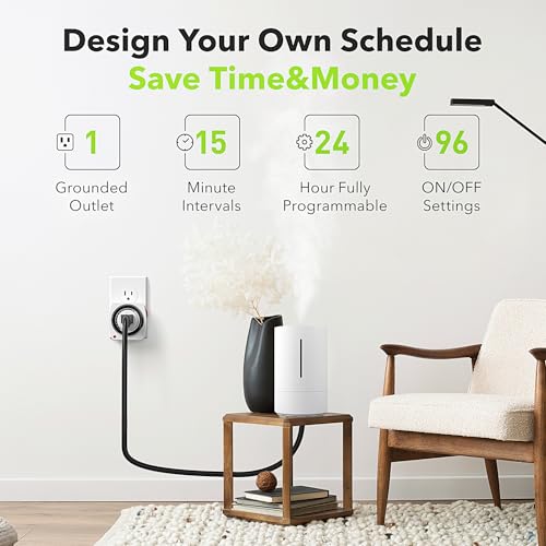BN-LINK 24-Hour Plug-in Mechanical Timer, Heavy Duty Outlet Timer Indoor with 15-Minute Intervals, 3-Prong Plug for Aquariums, Grow Lights, Hydroponics, Indoor Lighting, ETL Listed, 1-Pack - size: 3-Prong, 1-Pack, 1 Outlet, Heavy Duty