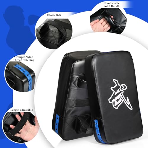 Poen 3 Pcs Taekwondo Kick Pads Muay Thai MMA Karate Sparring Gear Martial Arts Kickboxing Training Pads Punching Striking Target Equipment PU Leather Paddles Strike Curved Kick Shield - color: Black