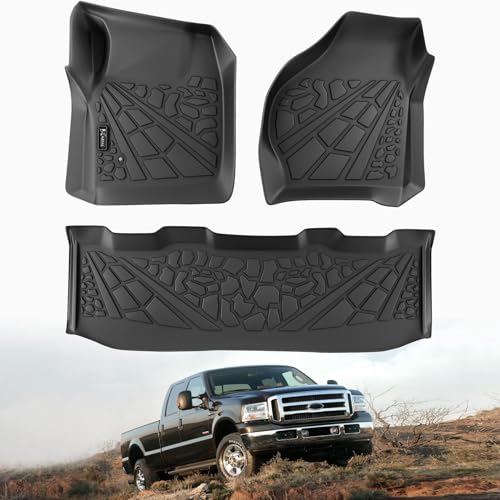 KARPAL Floor Mats for 1999-2007 Ford F250/ F350/ F450 Super Duty Crew Cab Carpet Floor, Custom Fit TPE All Weather Ford F250 Accessories 1st & 2nd Floor Liner - style: 1999-2007 | For Ford Super Duty F-250 | 1st & 2nd Row