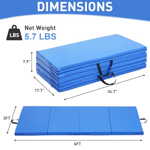 Gymnastics Mat, 3FTx6FT / 4FTx8FT 2" Thick Folding Kids' Gymnastic Tumbling Mat for Home Gym Exercise & Play - color: 3x6FT-Blue