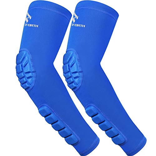 2PCS Padded Elbow Forearm Sleeves Compression Arm Protective Support - color: Blue Padded Elbow Forearm, size: XX-Large