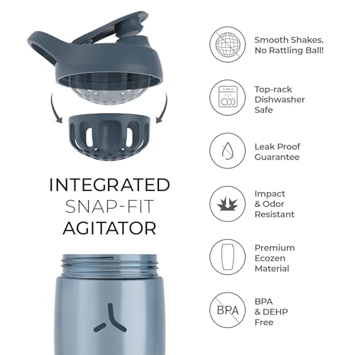 Promixx Pursuit Protein Shaker Bottle (24 oz) – Silent No-Ball Mixer, Leak-Proof Lid, BPA/BPS & Phthalate-Free ECOZEN – Easy-Clean Shaker Cup for Protein Shakes, Pre & Post-Workout Smoothies - color: Stealth Black, size: 24 Ounces, style: 24 oz