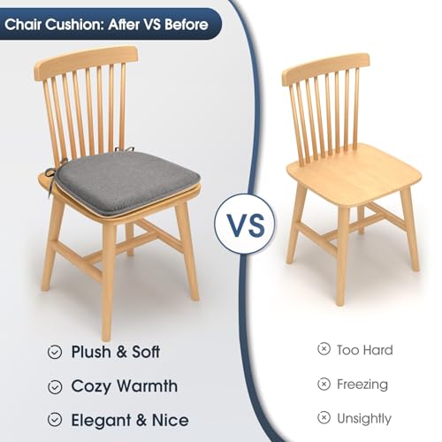 TushGuard Chair Cushions, 4 Pack Memory Foam Chair Pads, Thin Seat Cushion, Kitchen Chair Cushions Set of 4, Anti-Slip Backing & Fixed Straps, 1.4 in Thick, Grey - color: Grey