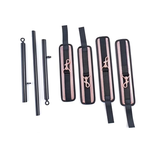 3 in 1 Heavy Duty Stainless Steel Expandable Spreader Bar with 4pcs PU Rose-Gold Adjustable Straps,Workout Bar for Home Gym Training Bar,Portable Detachable Pilates Kit - style: Black+Black-gold PU Kit