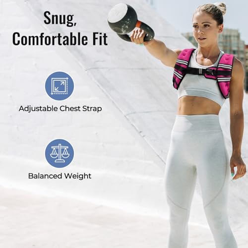 Zeerun Weighted Vest, 6lb/8lb/10lb/12lb/15lb/18lb/20lb/24lb/30lb for Men Women, Reflective Stripe Adjustable Buckle, Comfortable Durable Rucking Vest for Walking Running Strength Training - color: Pink, size: 12 Lb