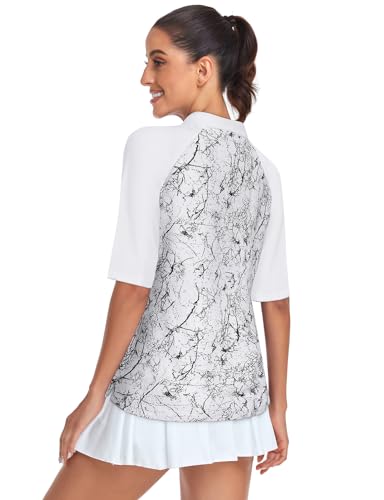 Cucuchy Womens Golf Shirt Half Sleeve Quarter Zip Polo Tennis Shirts Workout Tops - color: A-marble White, size: XX-Large
